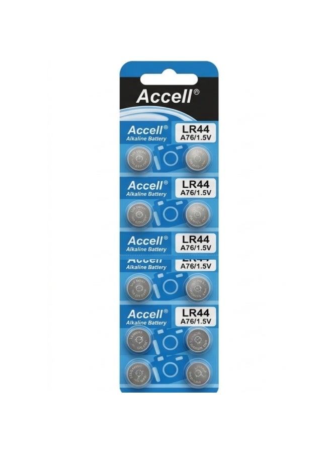 Accell LR44 Battery 1.5V (10-Pack) - Premium AG13 A76 Alkaline Button Cell Batteries - Leak-Proof, Long-Lasting Power for Cameras, Watches, Toys & Calculators - Image 1