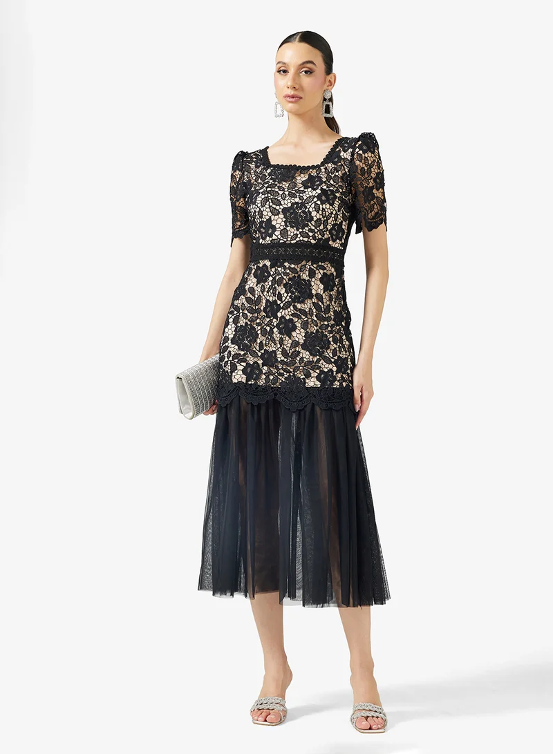 Lace Dress With Sheer Hem