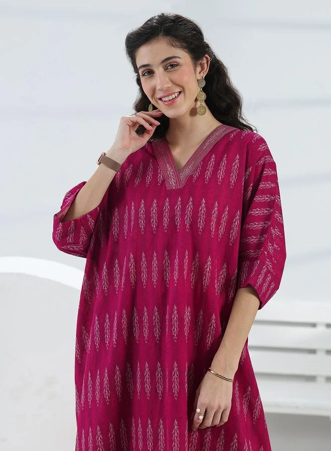Libas  Pink Printed Cotton Ethnic Tunic and Trousers Co-Ords for Women | Best Price UAE