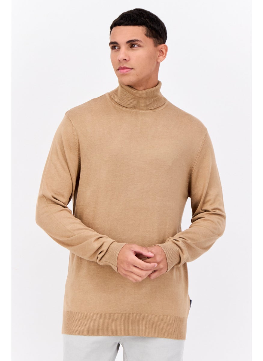 French Connection - Men Turtle Neck Long Sleeves Knitted Sweater, Tan - Image 1