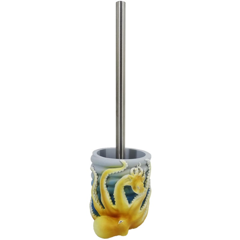 YHHRESINKING 5inch Octopus Toilet Brush Holder Ocean Blue Resin Mother Baby Design with Ventilated Base Coastal Bathroom Organizer