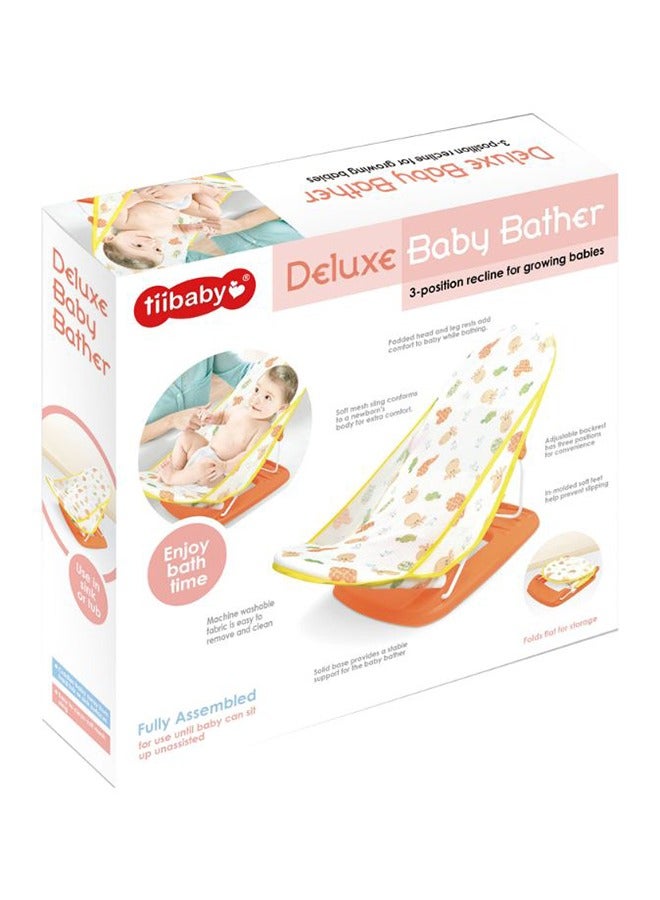 Tiibaby Baby Bath Chair -Orange Deluxe Baby Bather, 3-Position Recline, orange, 0-18 Months  - Image 2