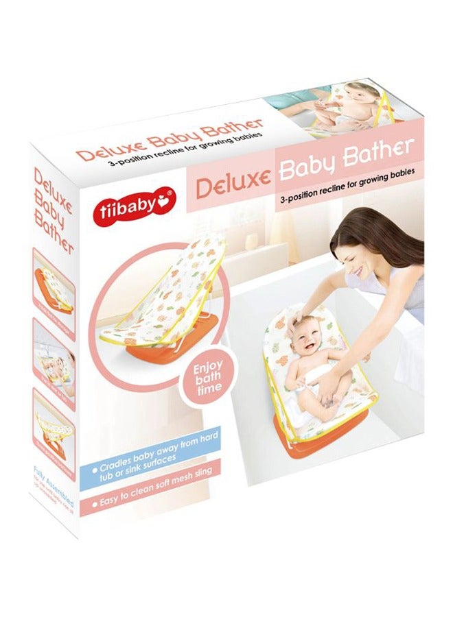 Tiibaby Baby Bath Chair -Orange Deluxe Baby Bather, 3-Position Recline, orange, 0-18 Months  - Image 1