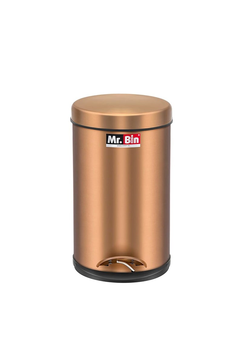 Mr. Bin Mr Bin Stainless Steel Dustbin Gold Pedal Bin with Plastic Bucket and Lid SS 202 7 x 11 Garbage Bin StepOn Trash Can Round Shape Dustbin for Home Bathroom Kitchen Office 5 Liter - Image 1