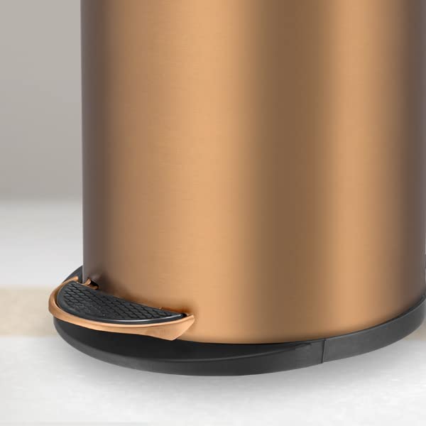 Mr. Bin Mr Bin Stainless Steel Dustbin Gold Pedal Bin with Plastic Bucket and Lid SS 202 7 x 11 Garbage Bin StepOn Trash Can Round Shape Dustbin for Home Bathroom Kitchen Office 5 Liter - Image 5