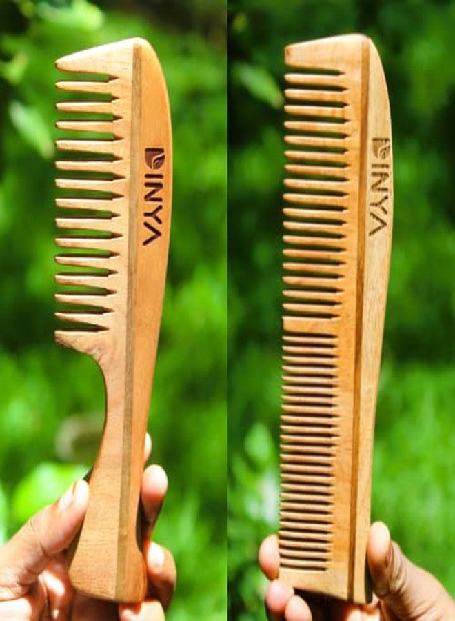 Dinya Wooden Comb Combo, Set of 2 - Dinya Wooden Comb Combo - Friendly Anti-Static Natural Hair Care Set | Fish Shape and Wide Teeth with Handle Neem Comb Combo | 100% Pure Neem Combs - Image 1