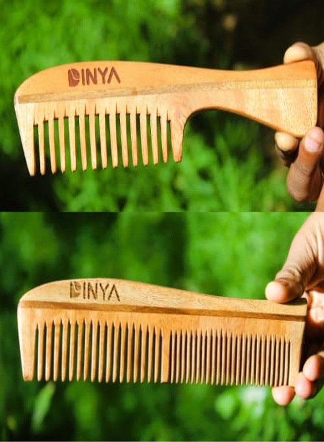 Dinya Wooden Comb Combo, Set of 2 - Dinya Wooden Comb Combo - Friendly Anti-Static Natural Hair Care Set | Fish Shape and Wide Teeth with Handle Neem Comb Combo | 100% Pure Neem Combs - Image 3