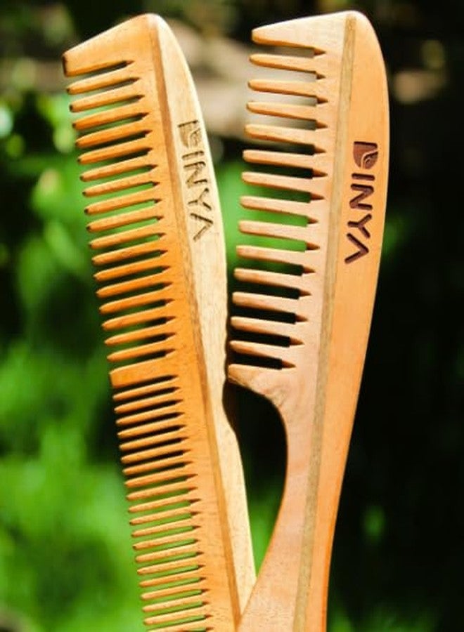 Dinya Wooden Comb Combo, Set of 2 - Dinya Wooden Comb Combo - Friendly Anti-Static Natural Hair Care Set | Fish Shape and Wide Teeth with Handle Neem Comb Combo | 100% Pure Neem Combs - Image 2