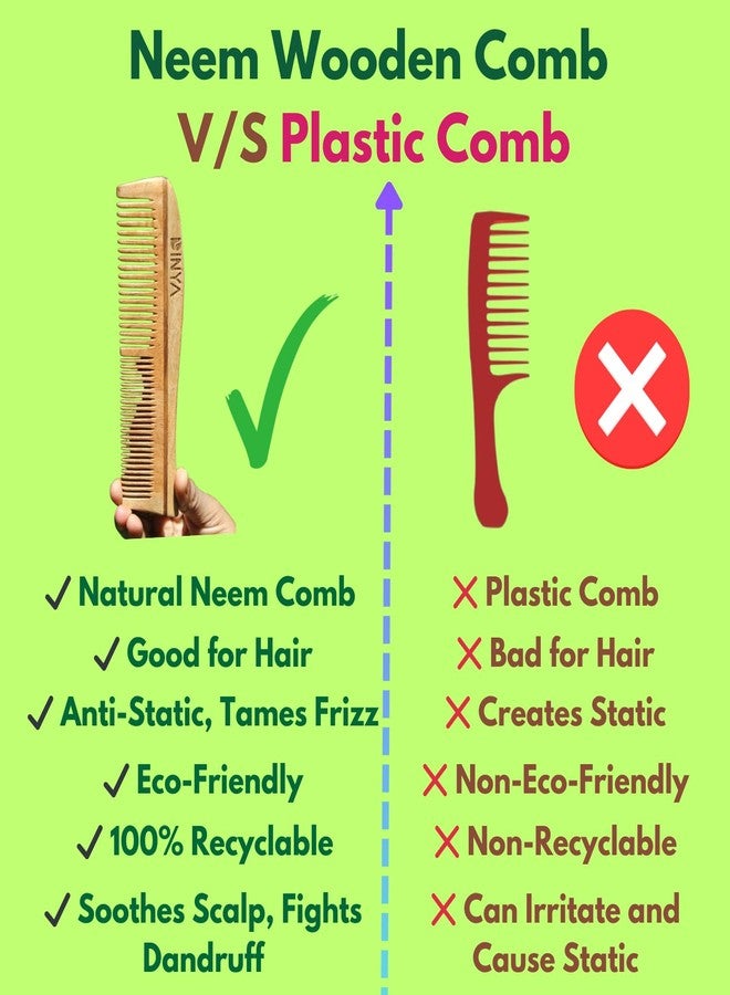 Dinya Wooden Comb Combo, Set of 2 - Dinya Wooden Comb Combo - Friendly Anti-Static Natural Hair Care Set | Fish Shape and Wide Teeth with Handle Neem Comb Combo | 100% Pure Neem Combs - Image 4