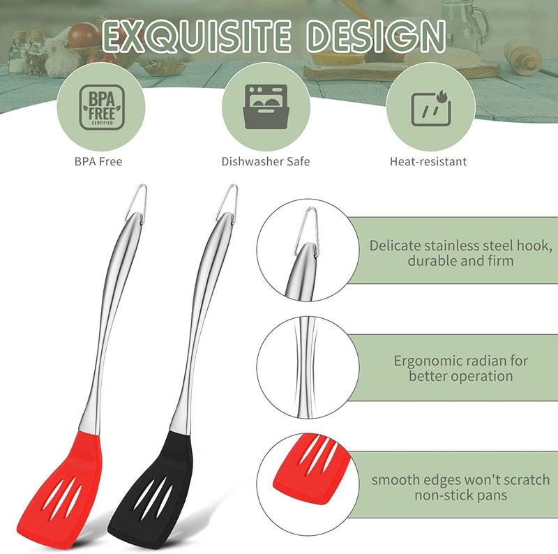 Baskety Silicone Slotted Turner with Stainless Steel Handle, Pancake Spatula, Scratch-Resistant Kitchen Utensil for Nonstick Cookware & Cast Iron Skillets Red Pack of 1 - Image 3