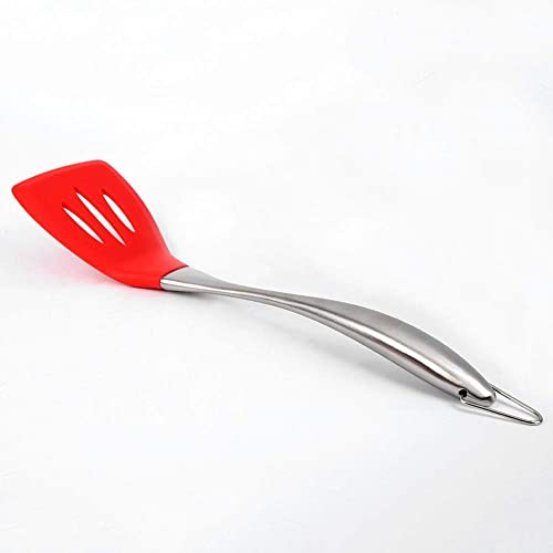 Baskety Silicone Slotted Turner with Stainless Steel Handle, Pancake Spatula, Scratch-Resistant Kitchen Utensil for Nonstick Cookware & Cast Iron Skillets Red Pack of 1 - Image 1