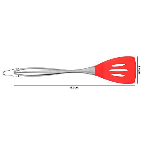 Baskety Silicone Slotted Turner with Stainless Steel Handle, Pancake Spatula, Scratch-Resistant Kitchen Utensil for Nonstick Cookware & Cast Iron Skillets Red Pack of 1 - Image 2