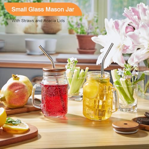 DRASTAR Iced Coffee Cup, 16 oz Mason Jar Cups with Handle, Small Glass Coffee Mugs with Straws and Acacia Lids, Drinking Glass Cups Set of 2, Smoothie, Overnight Oats Containers - Image 4