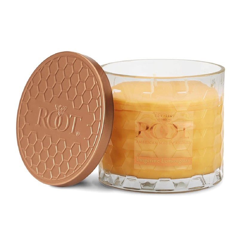 Root Candles Scented Candles Honeycomb Glass Premium Handcrafted Beeswax Blend 3Wick Candle 12Ounce Tangerine Lemongrass