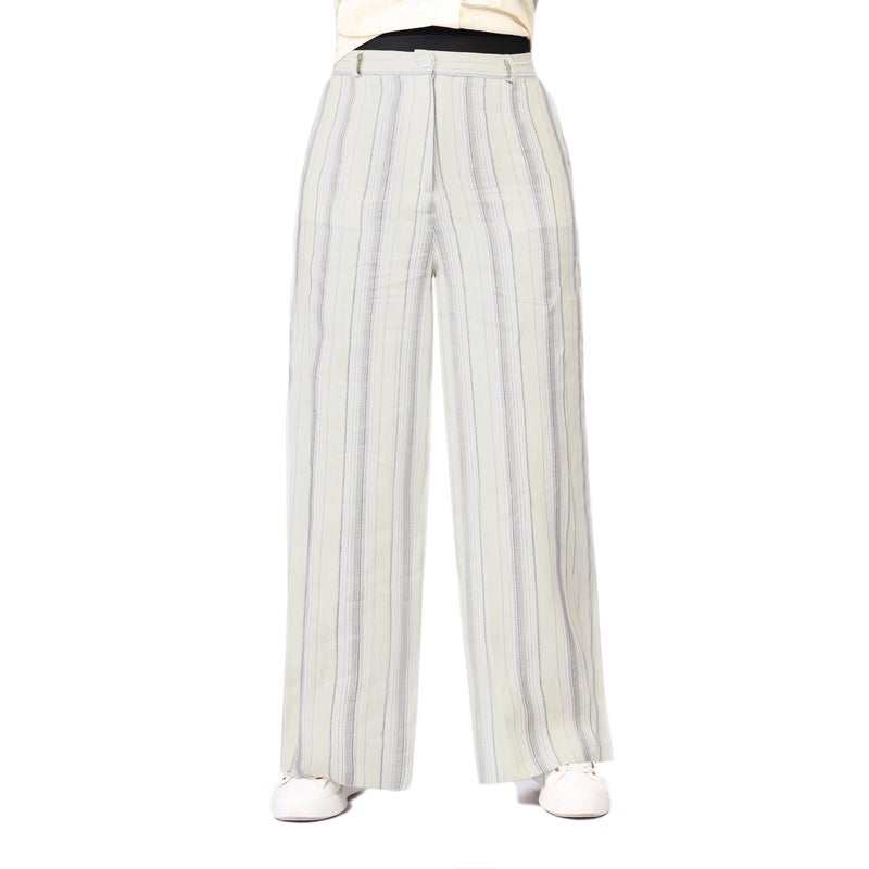 Smoky Egypt Women's High-Waisted Pure Linen Pants - Beige - Image 1