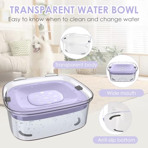 AONKEY 3L Dog Water Bowl No Spill, 101oz Large Spill Proof Dog Bowl Reduce Refill, Anti Splash No Mess Dispenser Dripless Slow Drinking Water Bowl for Sloppy Messy Drinkers (Violet) - Image 4