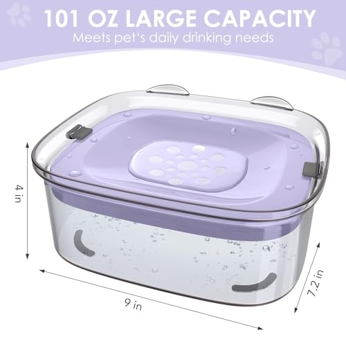 AONKEY 3L Dog Water Bowl No Spill, 101oz Large Spill Proof Dog Bowl Reduce Refill, Anti Splash No Mess Dispenser Dripless Slow Drinking Water Bowl for Sloppy Messy Drinkers (Violet) - Image 5
