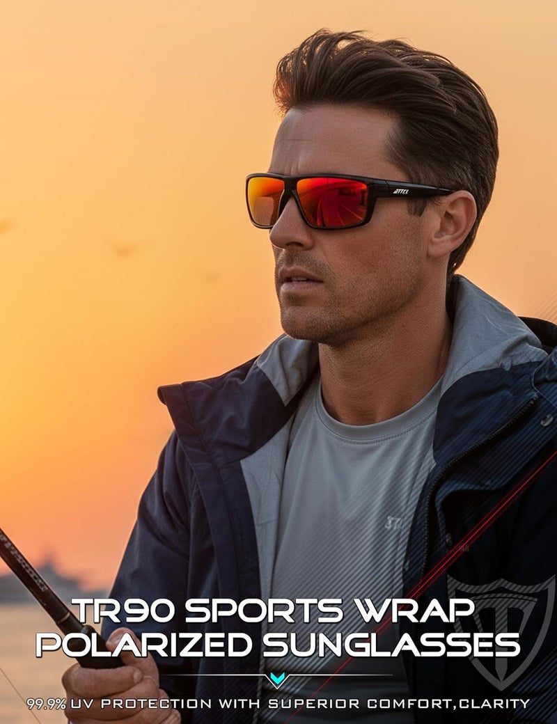 ATTCL Polarized Sunglasses Men for Fishing: UV Protection Lightweight TR90 Sports Wrap Sun Glasses Driving Golf Running - Image 2