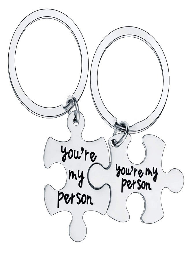 YEEQIN 2PC You're My Person Puzzle Stainless Steel Keychain Jewelry Set Valentines Day Best Friend Gift Key Chain - Image 1