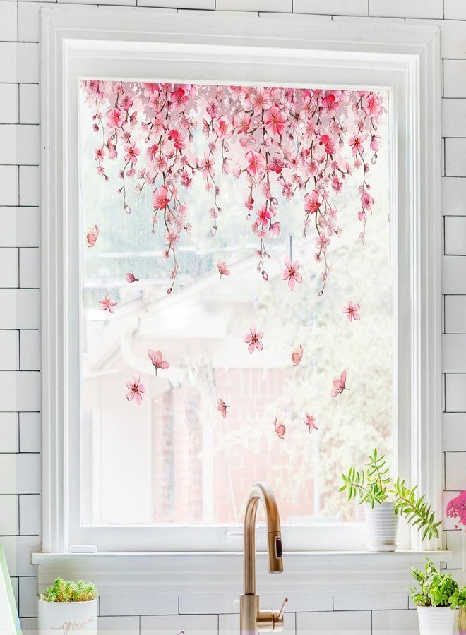 Supzone Cherry Blossom Window Clings - Reusable Pink Fallen Flowers Decals - Thicken Anti-Collision Double-Side Window Stickers for Home Decoration - Image 2