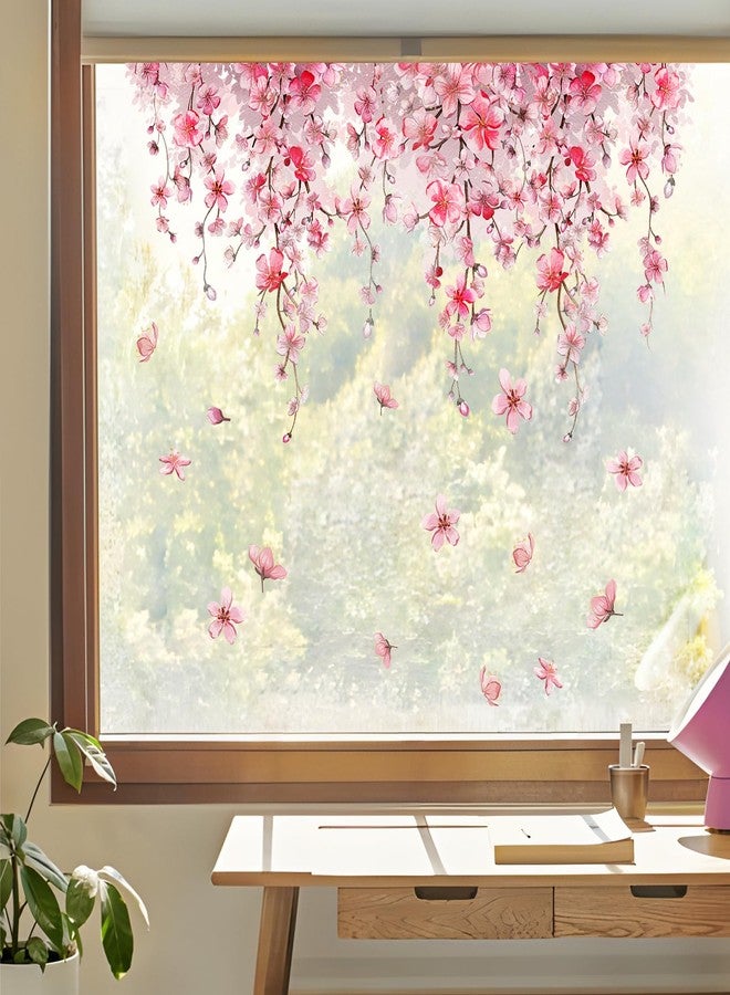 Supzone Cherry Blossom Window Clings - Reusable Pink Fallen Flowers Decals - Thicken Anti-Collision Double-Side Window Stickers for Home Decoration - Image 3