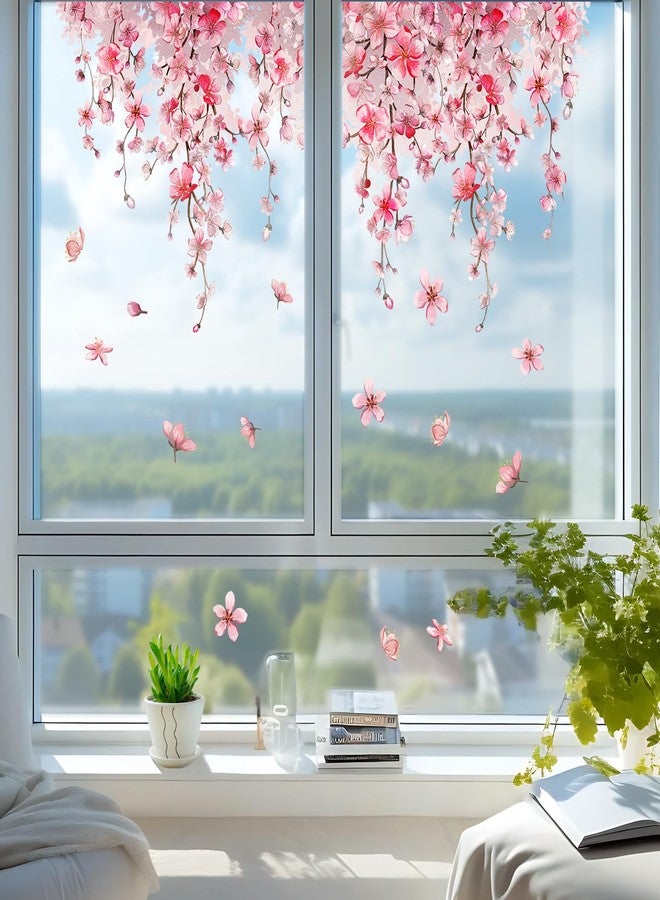 Supzone Cherry Blossom Window Clings - Reusable Pink Fallen Flowers Decals - Thicken Anti-Collision Double-Side Window Stickers for Home Decoration - Image 1