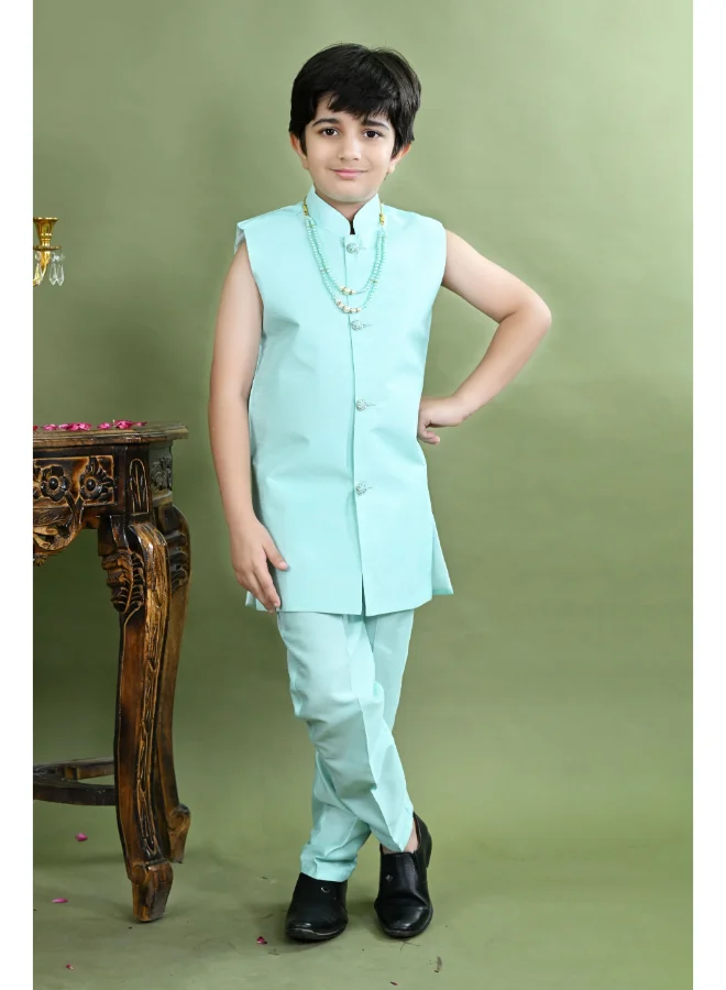 BT DEZINES Sea Green Sherwani and Trousers Set for Boys