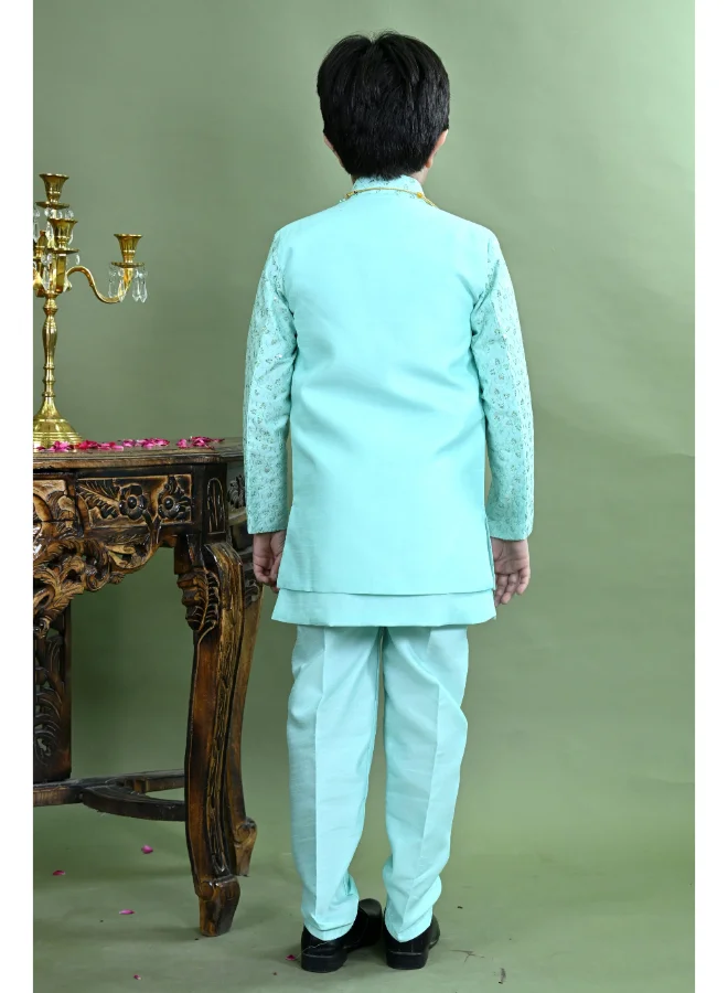 BT DEZINES Sea Green Sherwani and Trousers Set for Boys