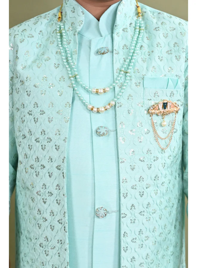 BT DEZINES Sea Green Sherwani and Trousers Set for Boys