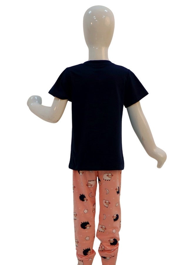 JOANNA JOANNA Girl's Dream Big Print Short Sleeve Shirt & Long Pants Pajama Set, Black/Pink - Image 5
