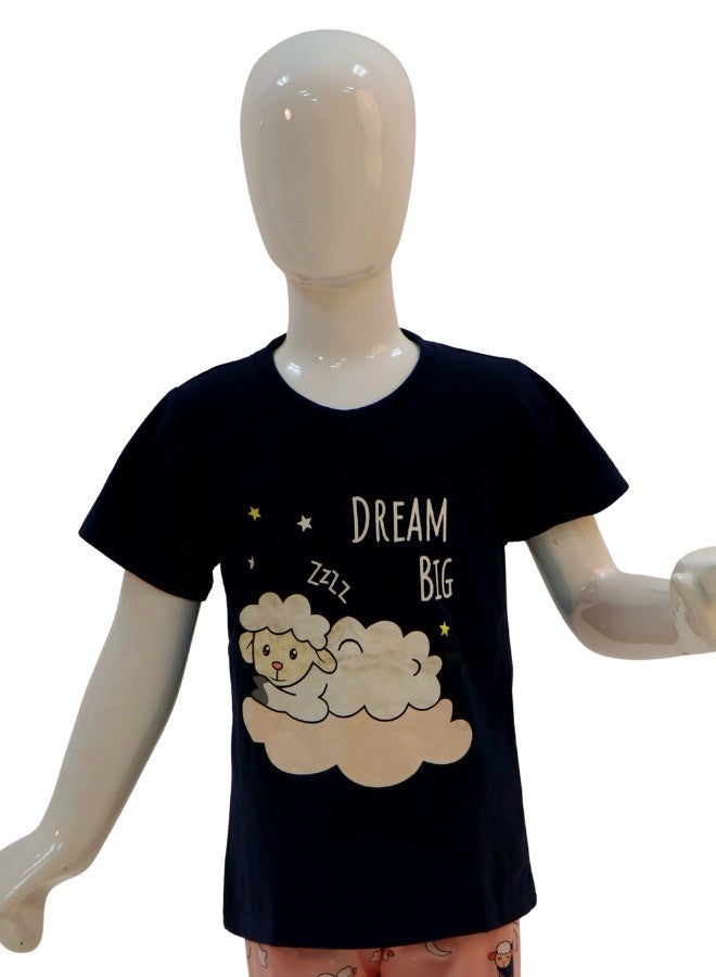 JOANNA JOANNA Girl's Dream Big Print Short Sleeve Shirt & Long Pants Pajama Set, Black/Pink - Image 2