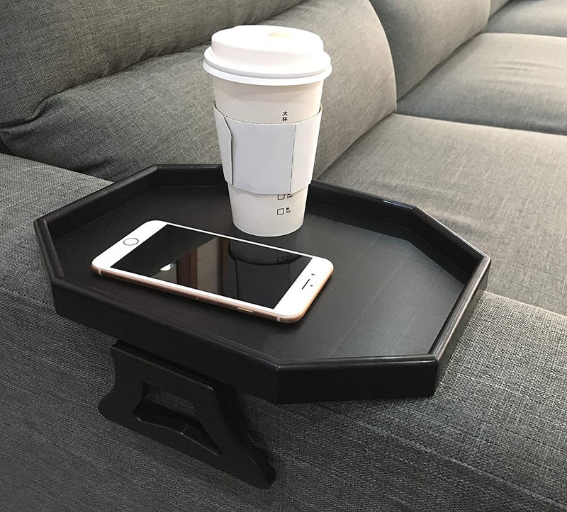 Xchouxer Sofa Arm Clip Table, Armrest Tray Table, Drinks/Remote Control/Snacks Holder (Plastic, Black) … - Image 2