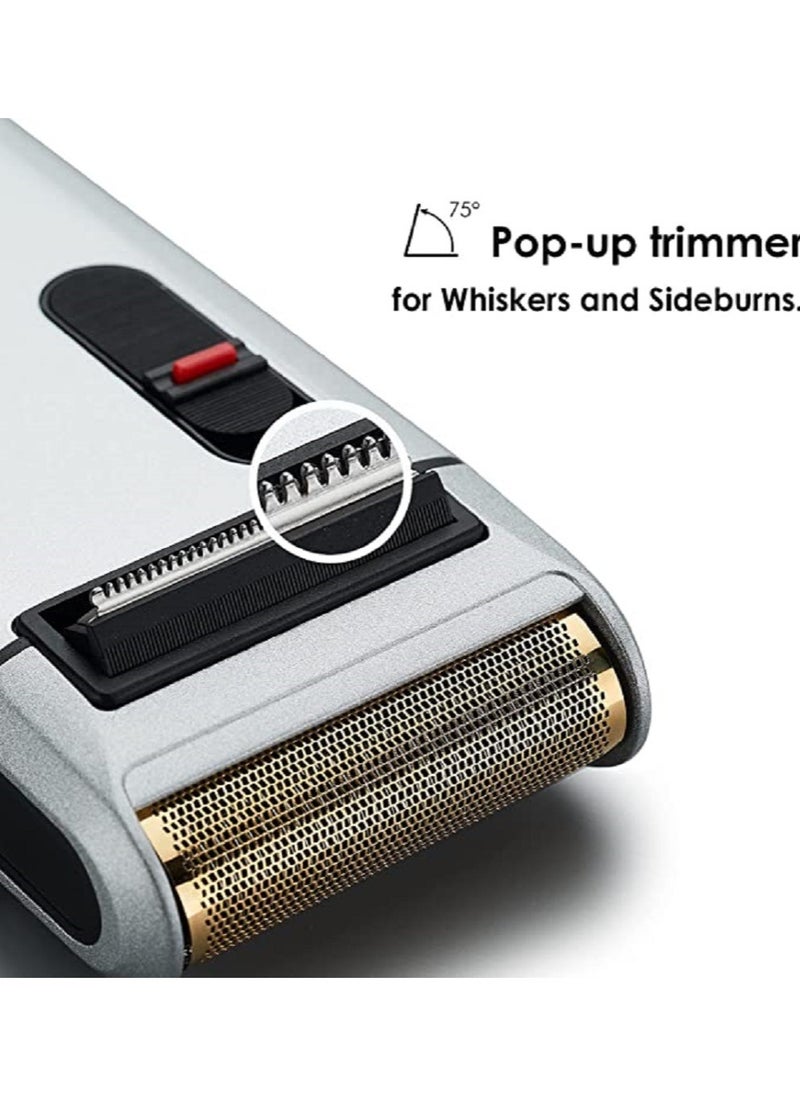 Chin Smoothing Machine For Men by Styleader and yandou, with 24K Gold Coated Foil Blade and Popup Beard Trimmer, Rechargeable Electric Razor for Men -Silver