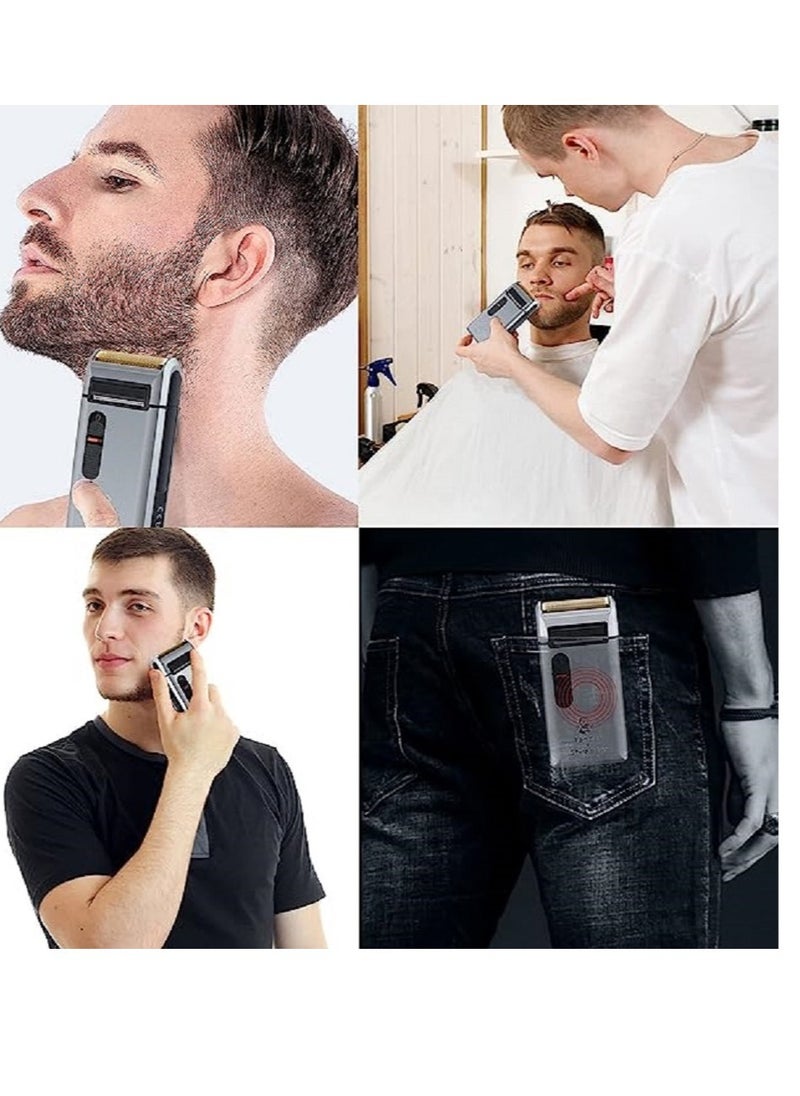Chin Smoothing Machine For Men by Styleader and yandou, with 24K Gold Coated Foil Blade and Popup Beard Trimmer, Rechargeable Electric Razor for Men -Silver