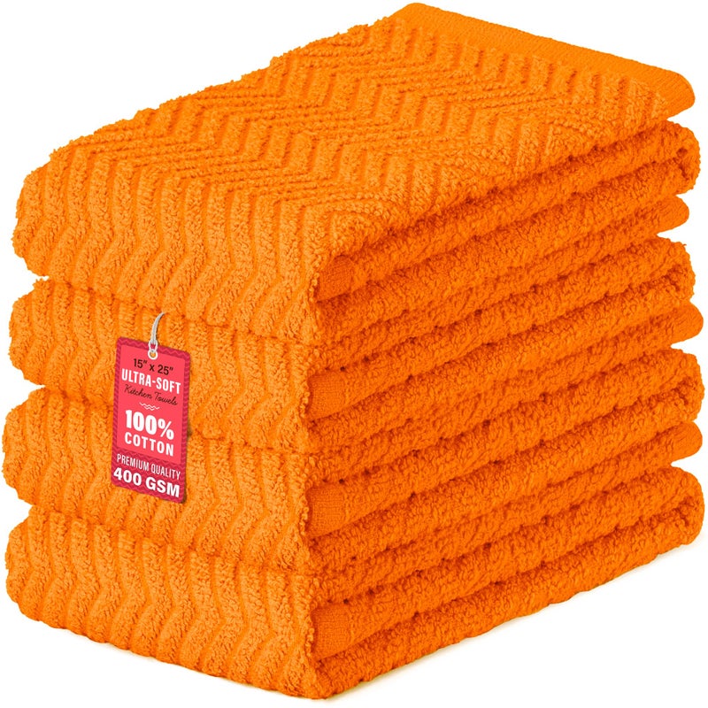 DecorRack 100% Cotton Kitchen Towels, 15" x 25" Absorbent Dish Towels [Premium Quality 400 GSM] Orange (Pack of 4) - Image 1