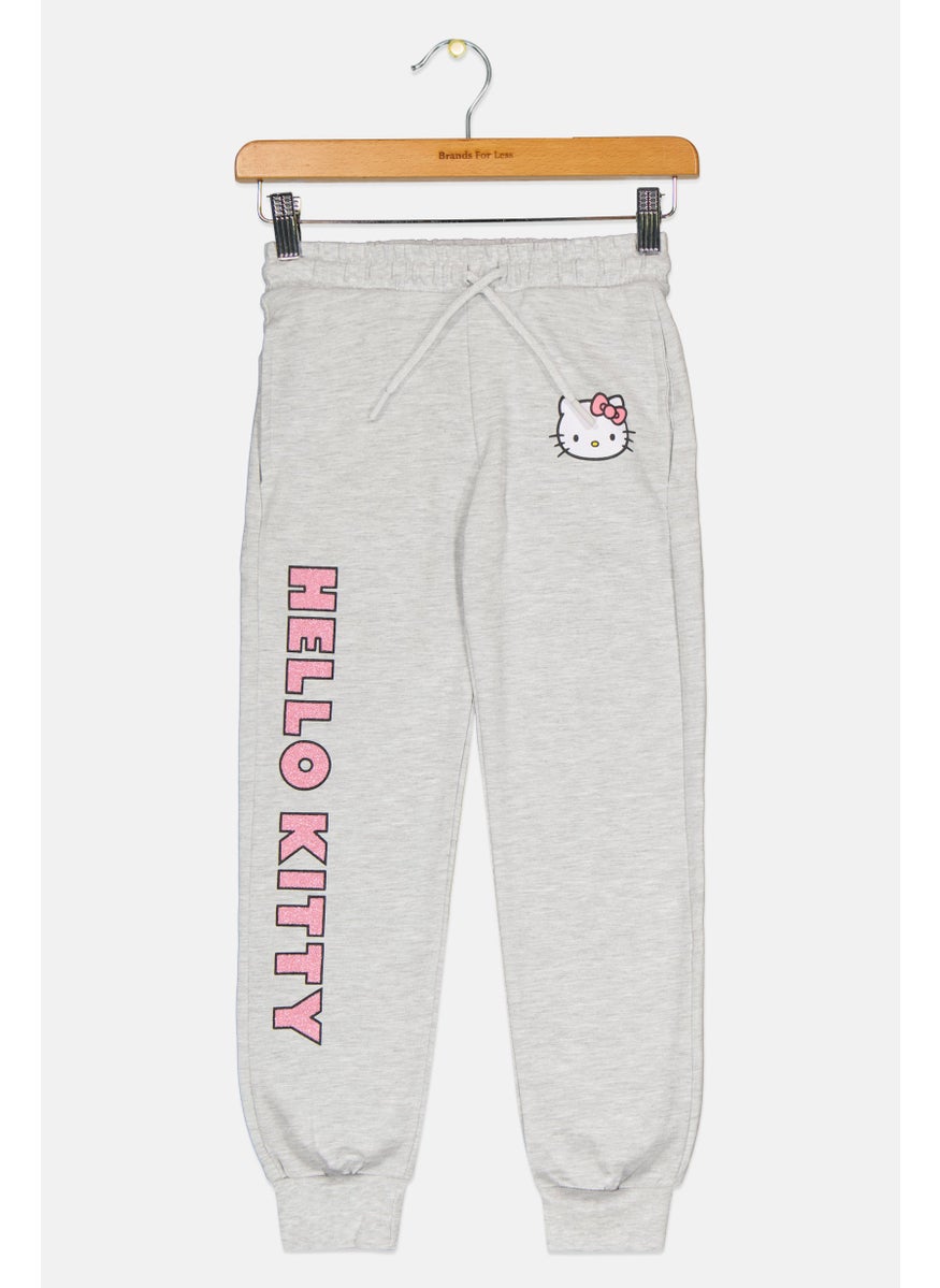 Hello Kitty - Kids Girl Brand Logo Jogger Pants, Grey - Image 1
