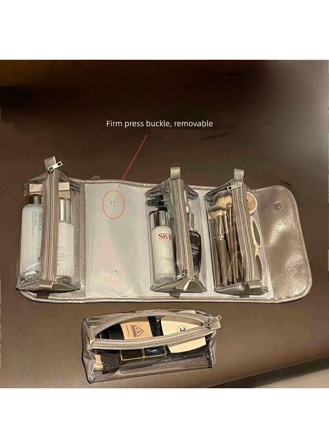 حقيبة تخزين مكياج قابلة للطي ذات سعة كبيرة وقابلة للفصل للغسيل، حقيبة تخزين مكياج مريحة ومقاومة للماء 4 في 1 للنساء أثناء السفر والسفر (رمادي) - Image 3