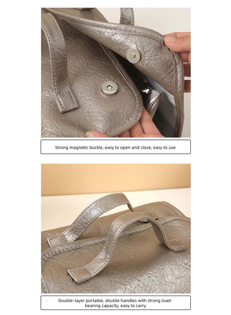 حقيبة تخزين مكياج قابلة للطي ذات سعة كبيرة وقابلة للفصل للغسيل، حقيبة تخزين مكياج مريحة ومقاومة للماء 4 في 1 للنساء أثناء السفر والسفر (رمادي) - Image 4