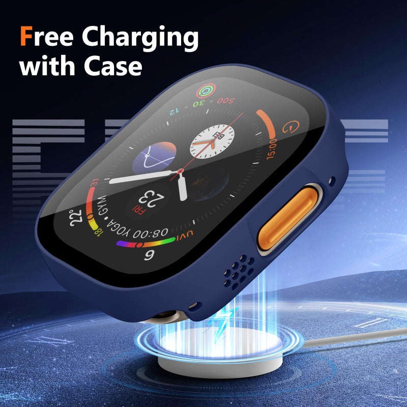 Charlam Compatible with Apple Watch Ultra Screen Protector 49mm iWatch Case, 3 Pack Full Protective Ultra-Thin Hard PC Bumper Scratch Resistant HD Protective Face Cover, Black/NavyBlue/White,49mm - Image 5