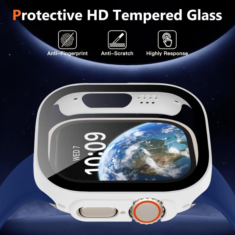 Charlam Compatible with Apple Watch Ultra Screen Protector 49mm iWatch Case, 3 Pack Full Protective Ultra-Thin Hard PC Bumper Scratch Resistant HD Protective Face Cover, Black/NavyBlue/White,49mm - Image 4