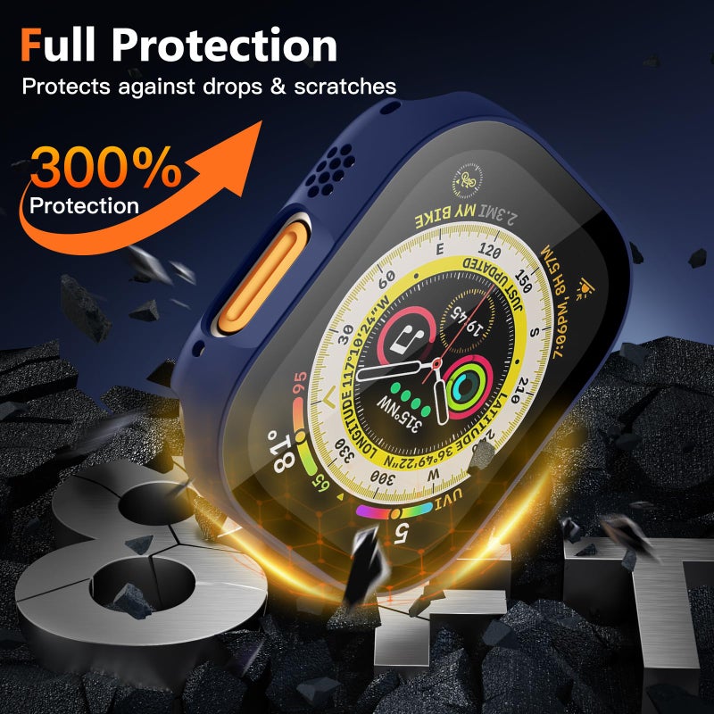 Charlam Compatible with Apple Watch Ultra Screen Protector 49mm iWatch Case, 3 Pack Full Protective Ultra-Thin Hard PC Bumper Scratch Resistant HD Protective Face Cover, Black/NavyBlue/White,49mm - Image 2