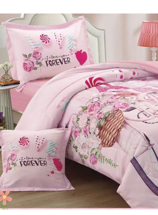 SMART HOME 4 Piece Reversible Plush Medium Quilted Kids Comforter Set Fitted Sheet 130X170cm Fits Single Bed for Boys and Girls Made of 100% Microfiber - Image 5