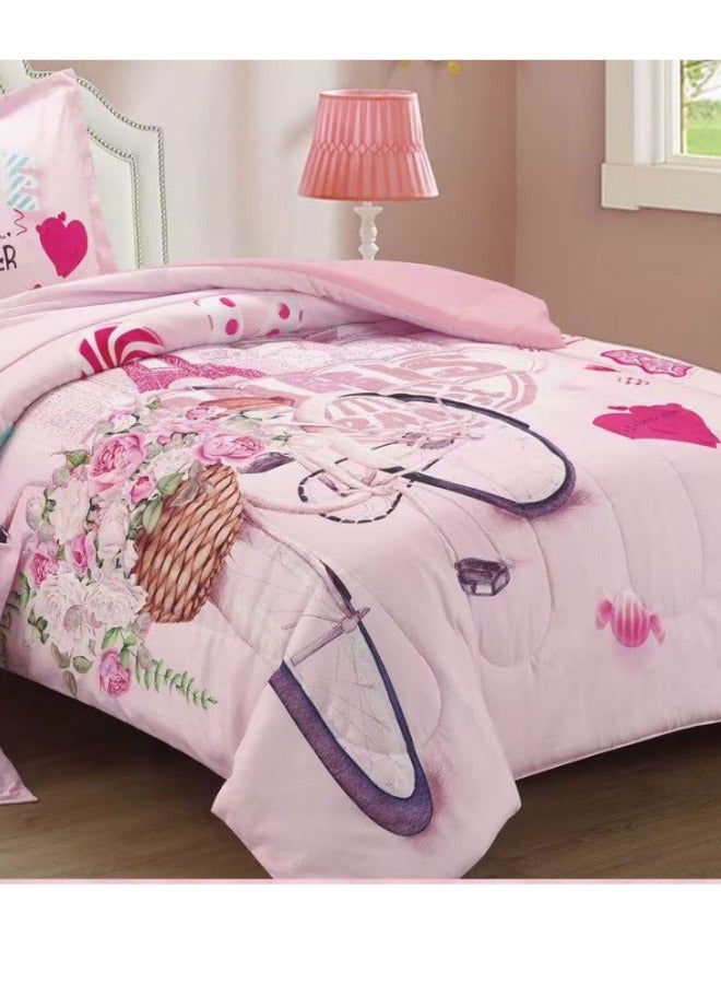 SMART HOME 4 Piece Reversible Plush Medium Quilted Kids Comforter Set Fitted Sheet 130X170cm Fits Single Bed for Boys and Girls Made of 100% Microfiber - Image 4