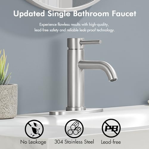 WINKEAR Brushed Nickel Bathroom Faucet WINKEAR Single Hole Bathroom Faucet with Popup Drain and Flexible Hoses Single Handle for Sink Vanity RV Modern Farmhouse - Image 3