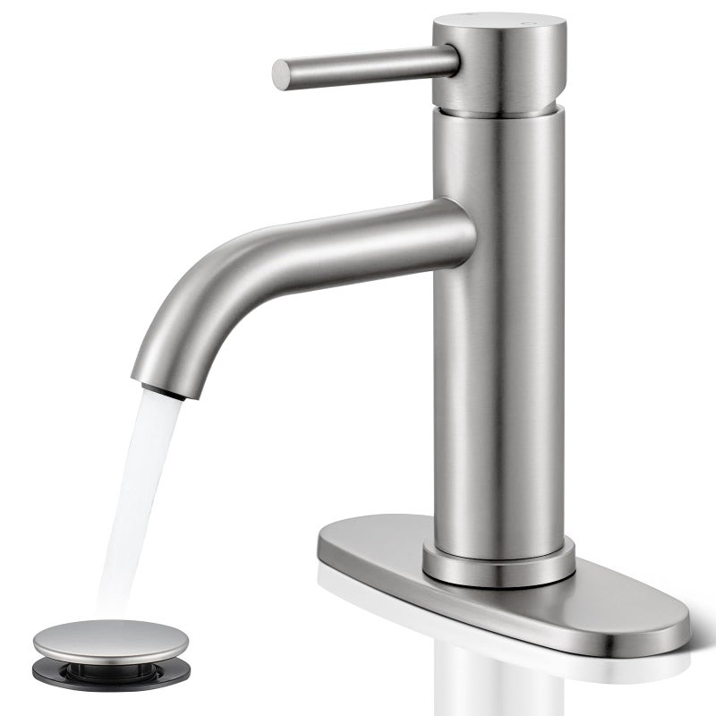 WINKEAR Brushed Nickel Bathroom Faucet WINKEAR Single Hole Bathroom Faucet with Popup Drain and Flexible Hoses Single Handle for Sink Vanity RV Modern Farmhouse - Image 2