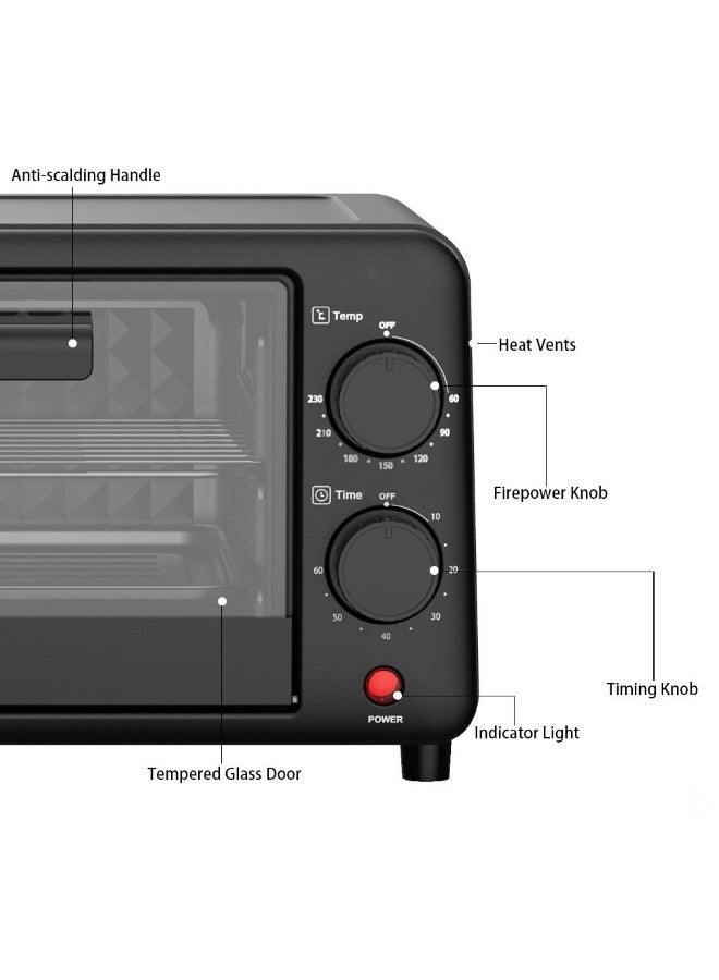DESSINI 12L Mini Electric Oven with Dual Hot Plates – 1500W Multi-Function Convection Toaster Oven with Timer, Rotisserie & Temperature Control, Countertop Grill, Bake, Defrost & Reheat – Model 8012 (Black) - Image 2