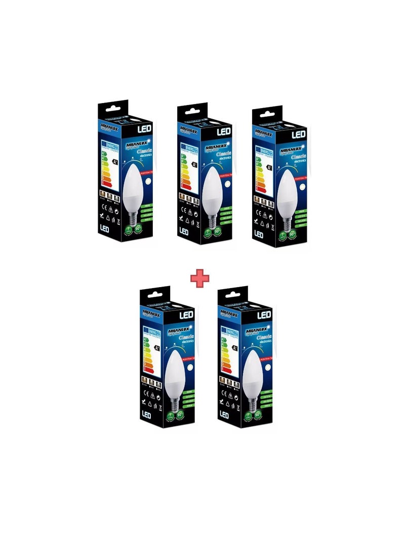 MILANLUX Milanlux Led Bulb, Non-Dimmable , 560 Lumen, Warm White (3000), 7W = 45W, E14 Base, Buy 3 Get 2 Free  - Image 1