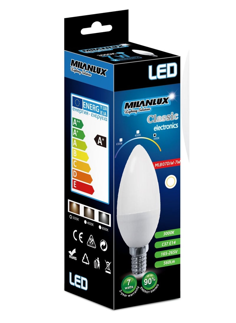 MILANLUX Milanlux Led Bulb, Non-Dimmable , 560 Lumen, Warm White (3000), 7W = 45W, E14 Base, Buy 3 Get 2 Free  - Image 2