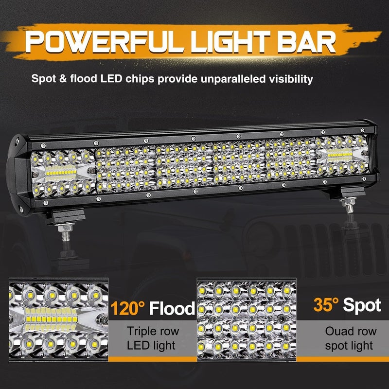 Niking Auto 18 Inch 408W Quad Row Off Road LED Light Bar - Spot Flood Combo Beam for Trucks, Jeep, ATV, UTV, Marine - Image 3
