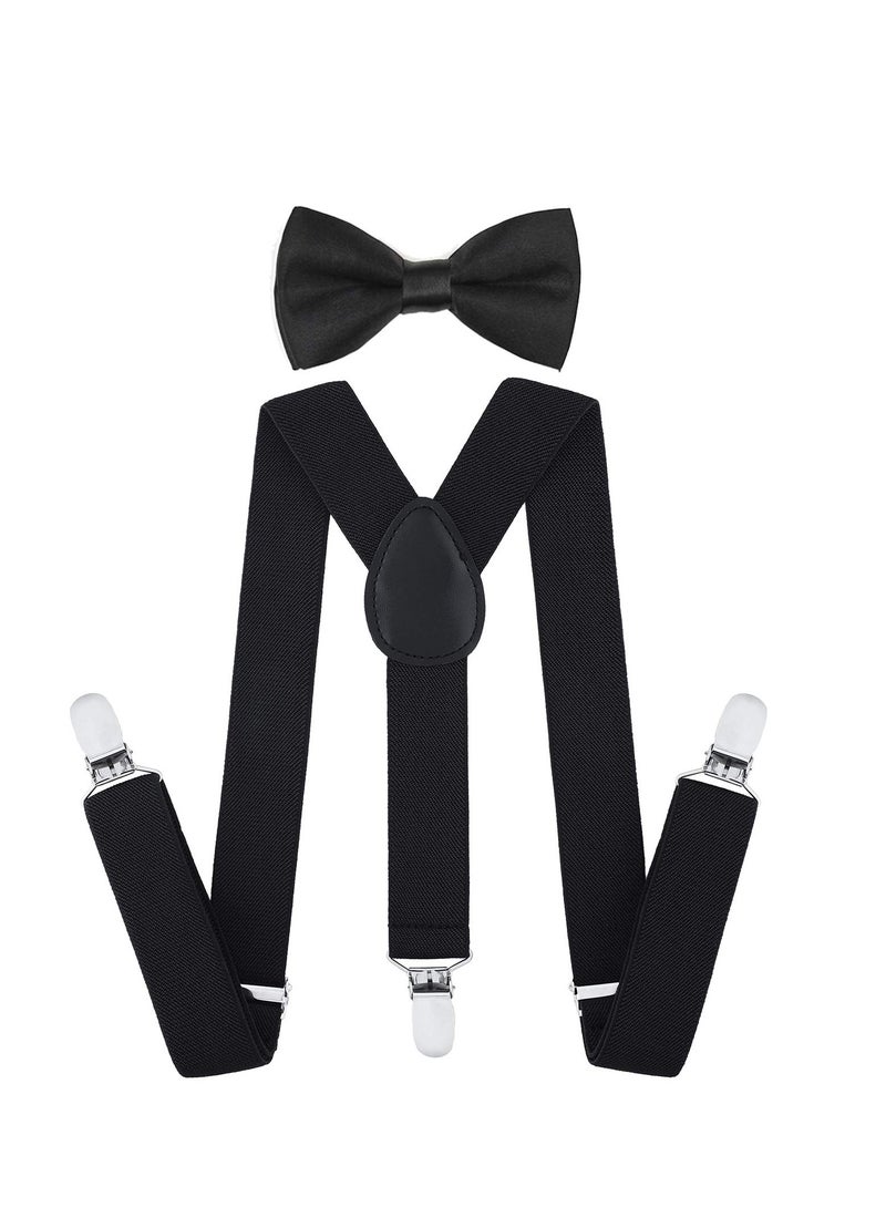 Kids Boy Suspenders Bowtie Set - Adjustable Child Suspender for Toddler and Girls (Black)